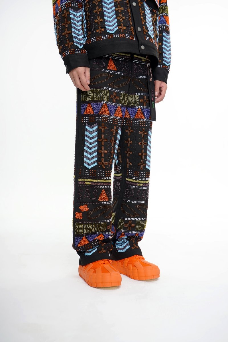 Dedication Black Multi Hand Beaded Pants - Valabasas