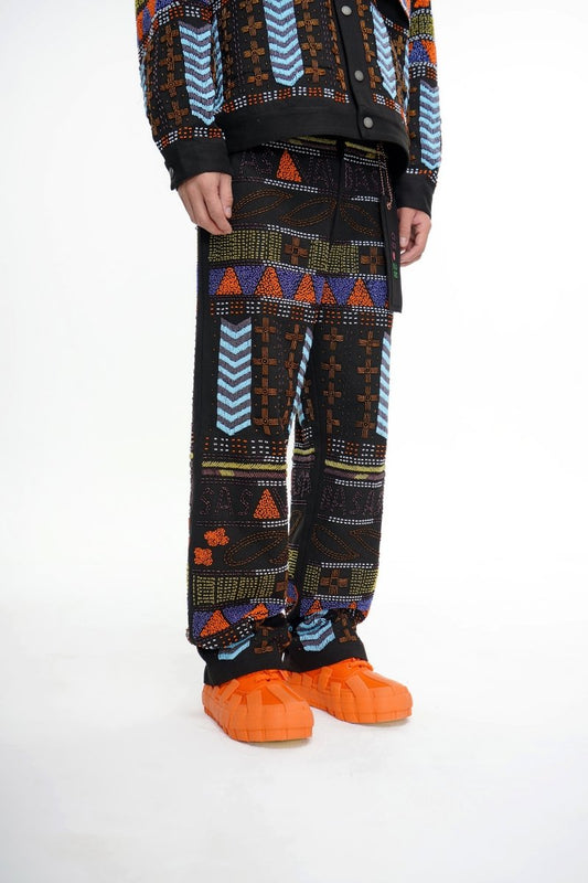 Dedication Black Multi Hand Beaded Pants - Valabasas
