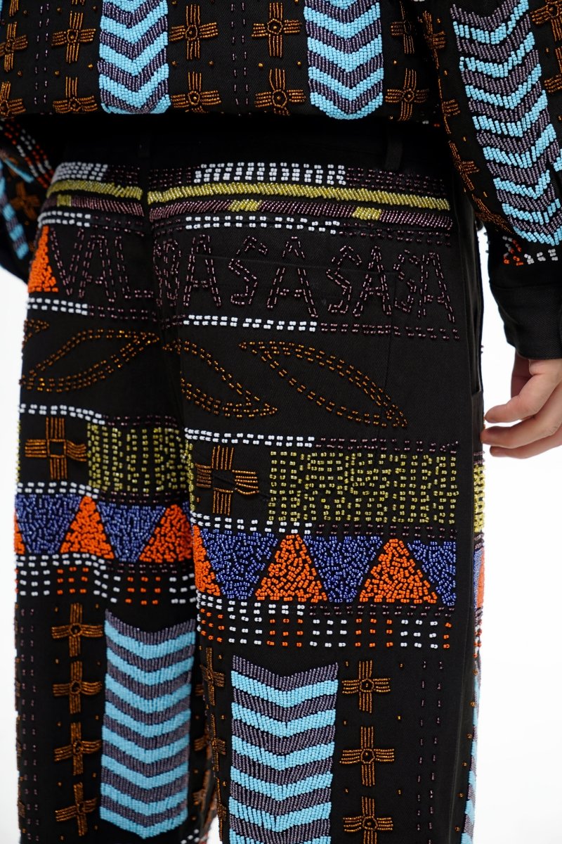 Dedication Black Multi Hand Beaded Pants - Valabasas
