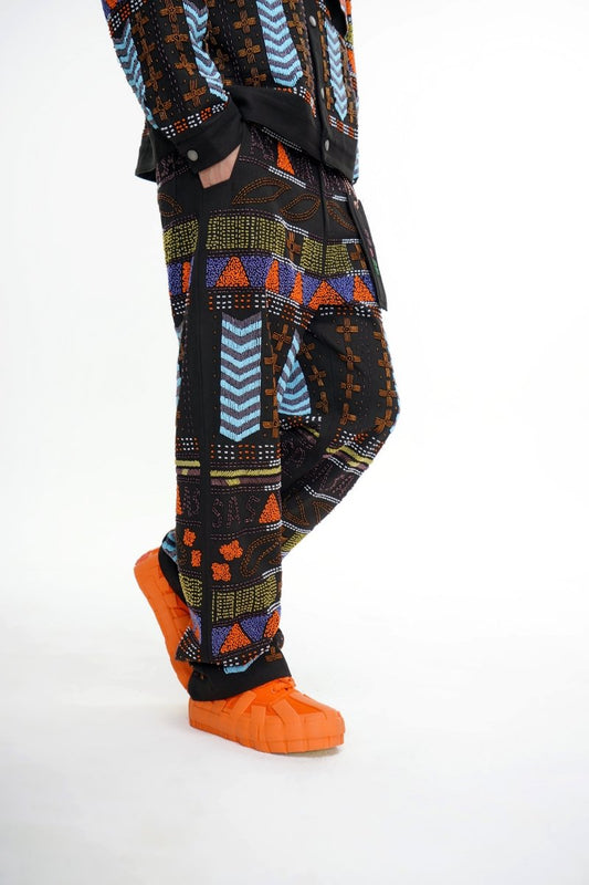 Dedication Black Multi Hand Beaded Pants - Valabasas