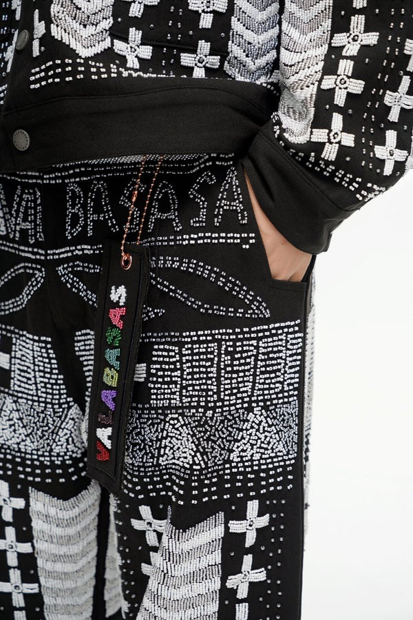 Dedication Grey Multi Hand Beaded Pants - Valabasas