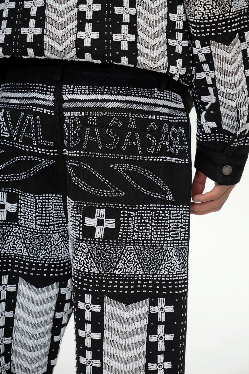 Dedication Grey Multi Hand Beaded Pants - Valabasas