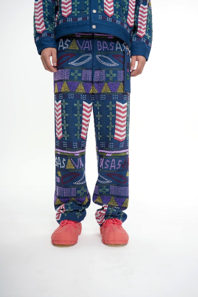 Dedication Navy Hand Beaded Pants - Valabasas