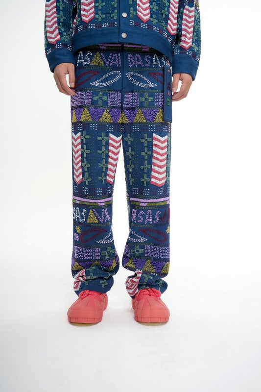 Dedication Navy Hand Beaded Pants - Valabasas