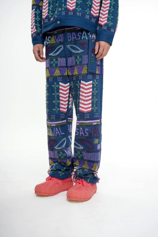Dedication Navy Hand Beaded Pants - Valabasas