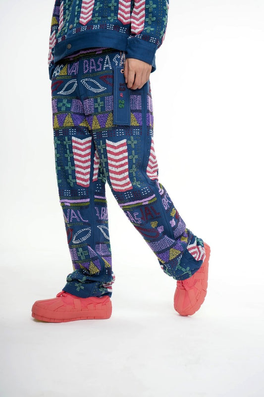 Dedication Navy Hand Beaded Pants - Valabasas