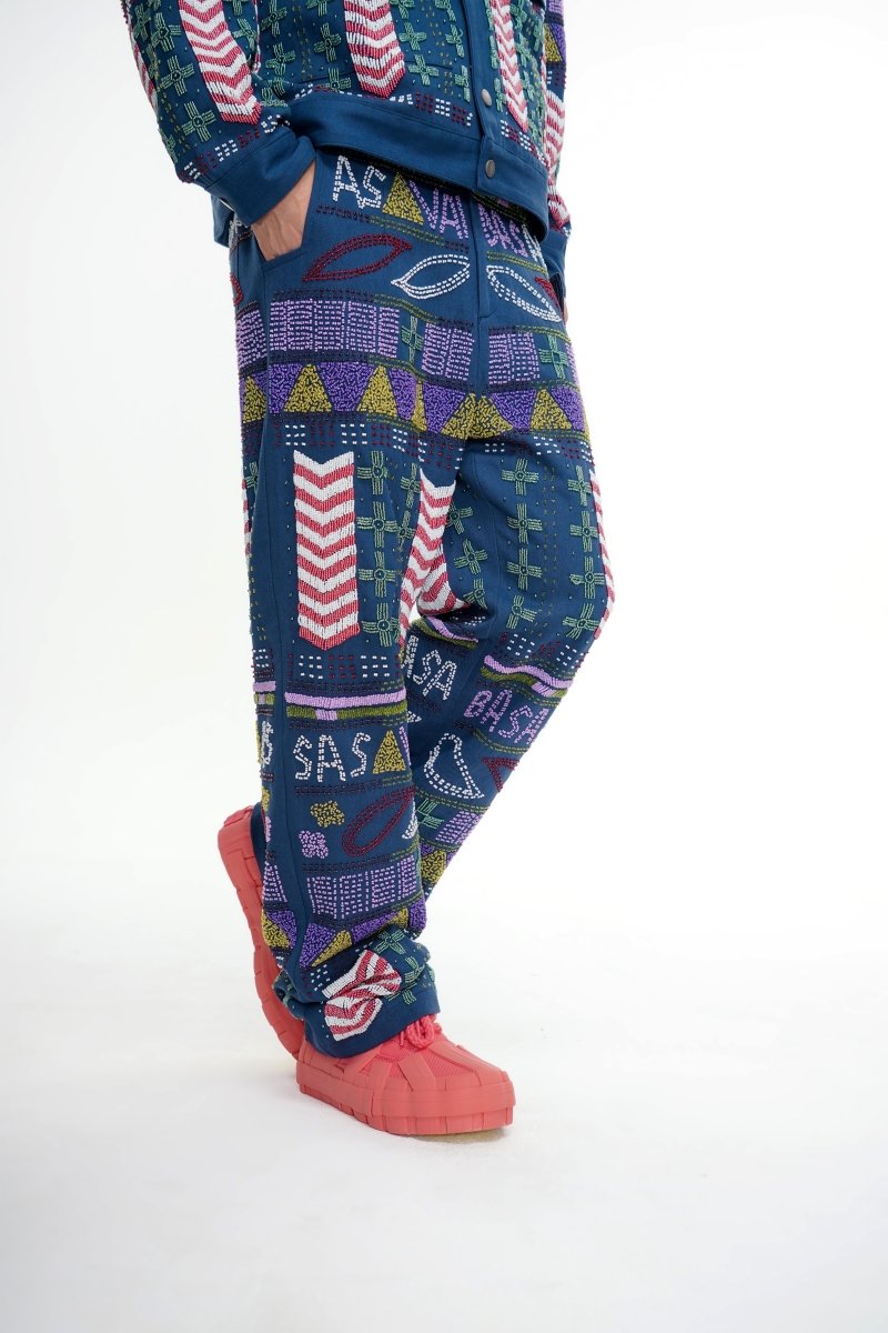 Dedication Navy Hand Beaded Pants - Valabasas