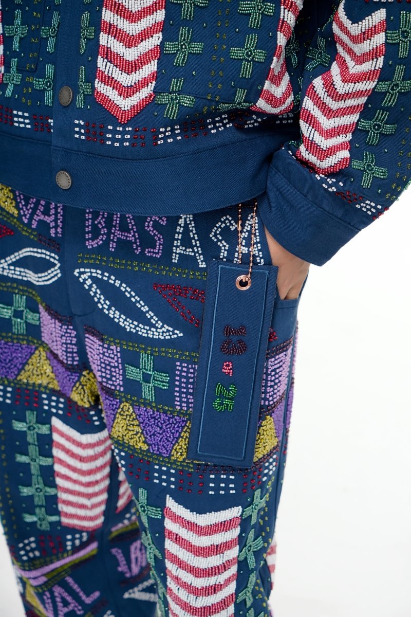 Dedication Navy Hand Beaded Pants - Valabasas