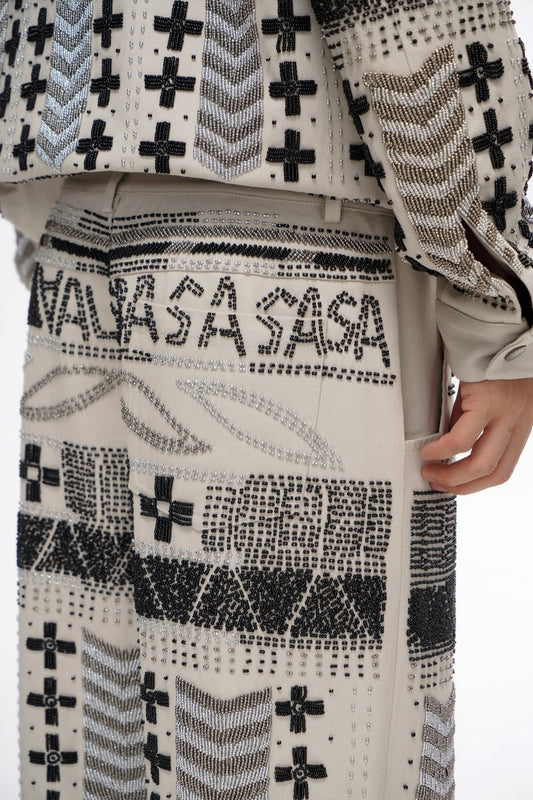 Dedication White Multi Hand Beaded Pants - Valabasas