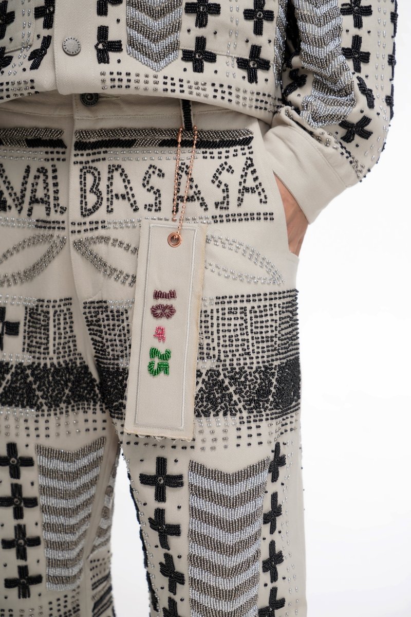 Dedication White Multi Hand Beaded Pants - Valabasas