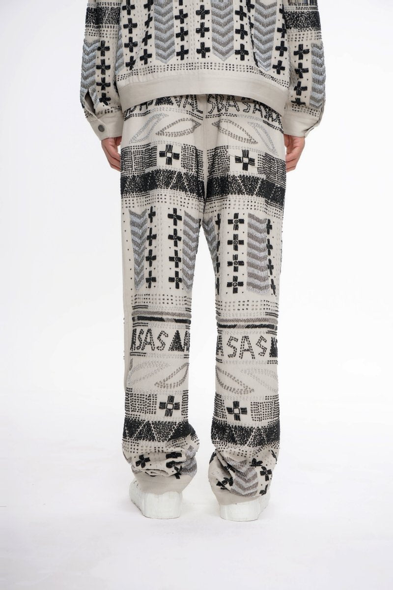 Dedication White Multi Hand Beaded Pants - Valabasas