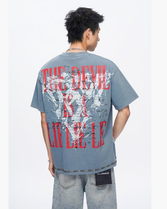 Devilish Lies Vintage Blue Tee - Valabasas