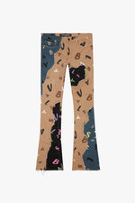 "DISTRACTED" LIME-RED STACKED FLARE JEAN