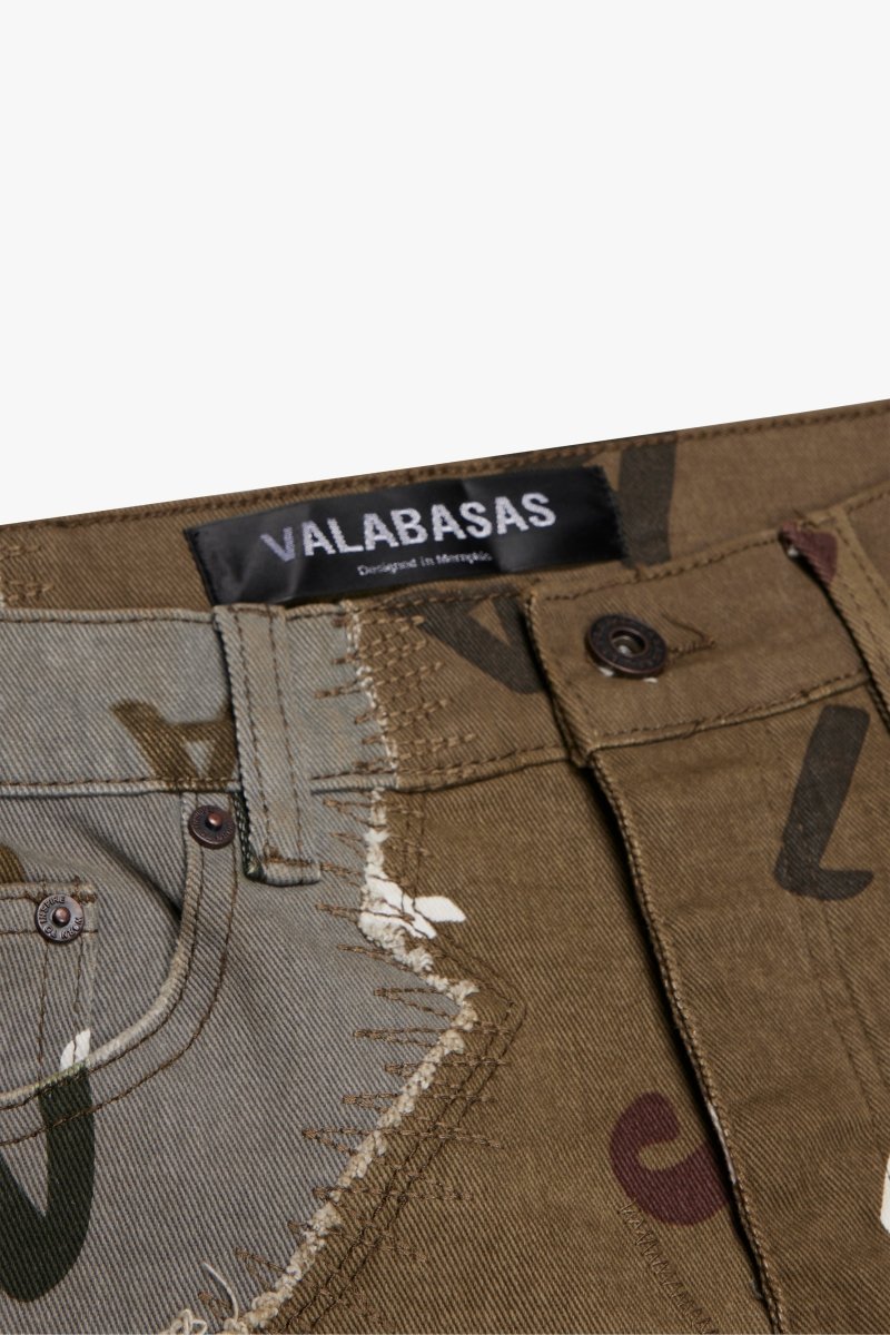 "DISTRACTED" STACKED FLARE JEAN BLUE - OLIVE - Valabasas