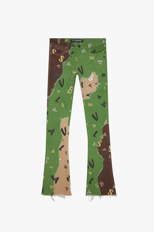 "DISTRACTED" STACKED FLARE JEAN KHAKI - LIME - Valabasas