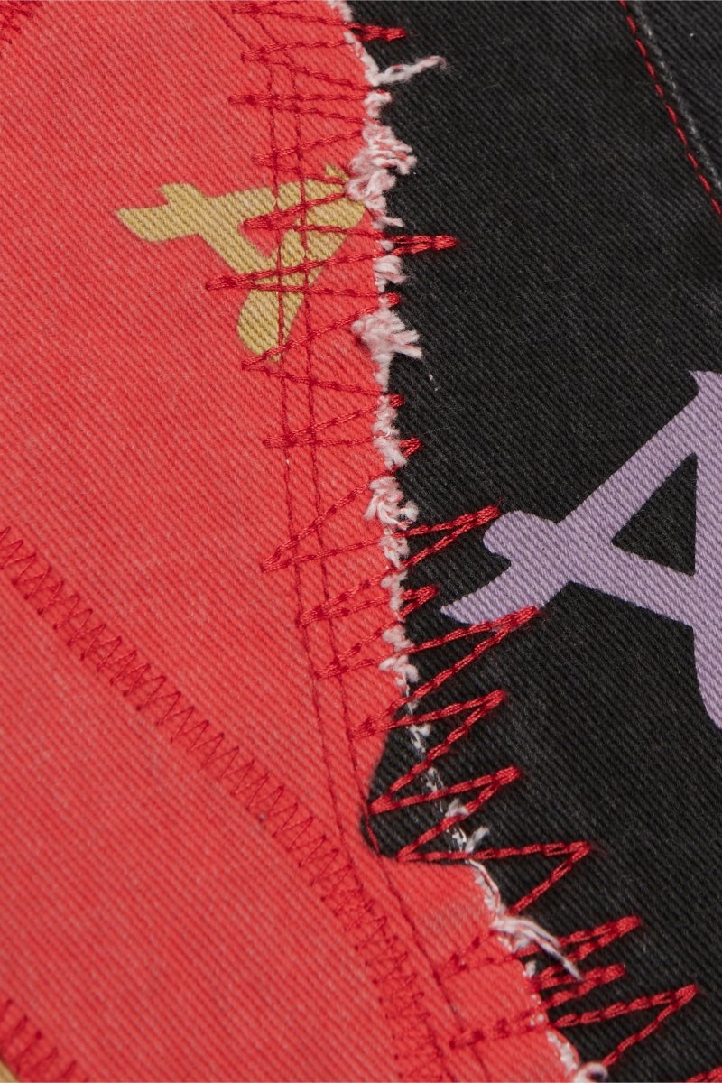 "DISTRACTED" LIME-RED STACKED FLARE JEAN