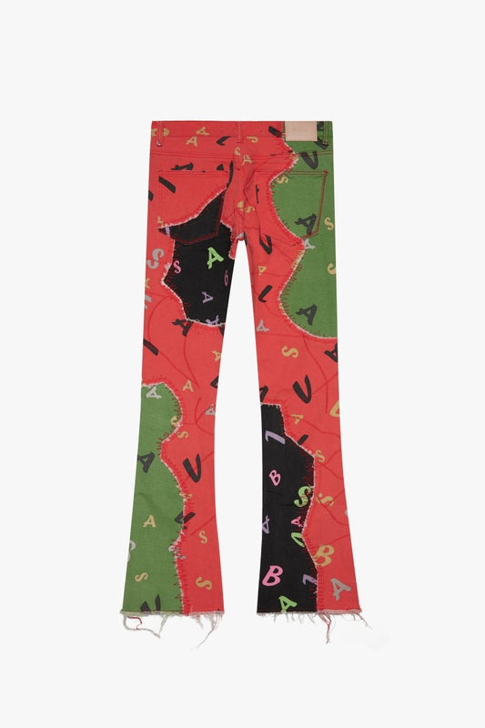 "DISTRACTED" STACKED FLARE JEAN LIME - RED - Valabasas