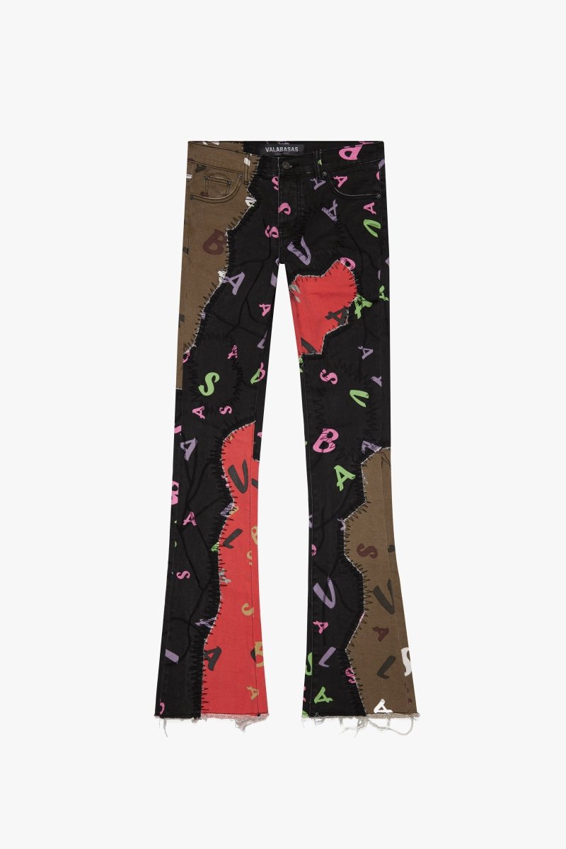 "DISTRACTED" STACKED FLARE JEAN OLIVE - BLACK - Valabasas