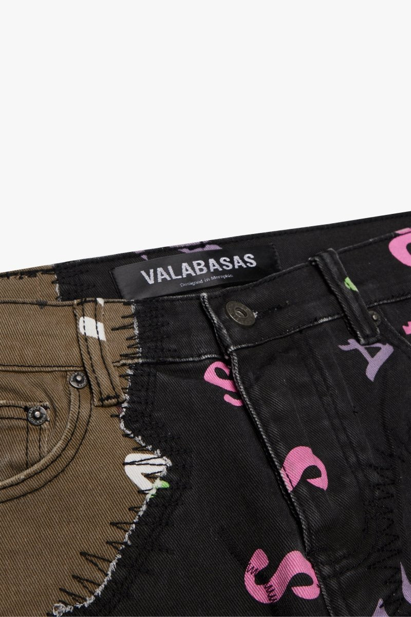 "DISTRACTED" STACKED FLARE JEAN OLIVE - BLACK - Valabasas