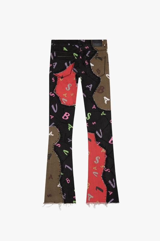 "DISTRACTED" STACKED FLARE JEAN OLIVE - BLACK - Valabasas