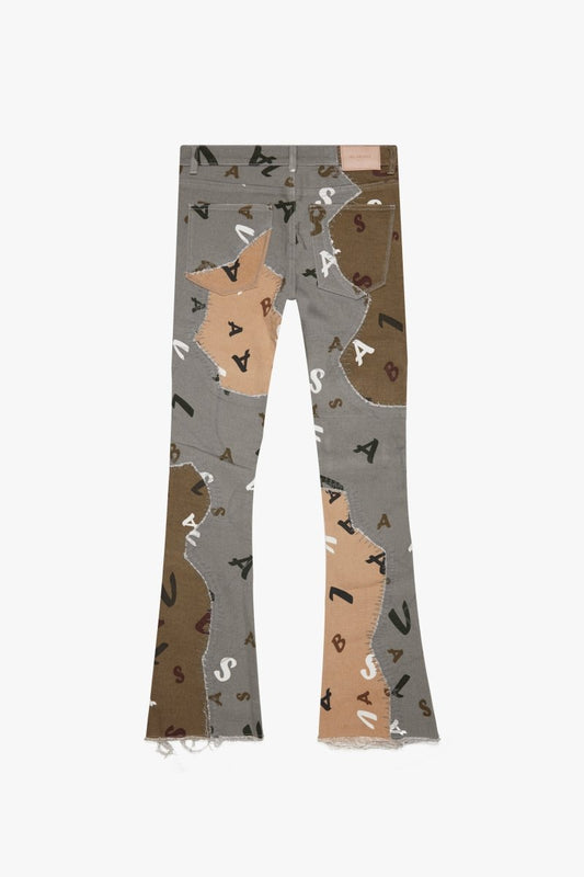 "DISTRACTED" STACKED FLARE JEAN OLIVE - BLU - Valabasas