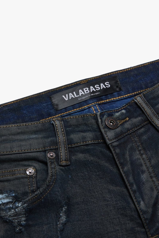 "DISTRESSED" BAGGY DENIM JEAN DIRTY DARK BLUE - Valabasas