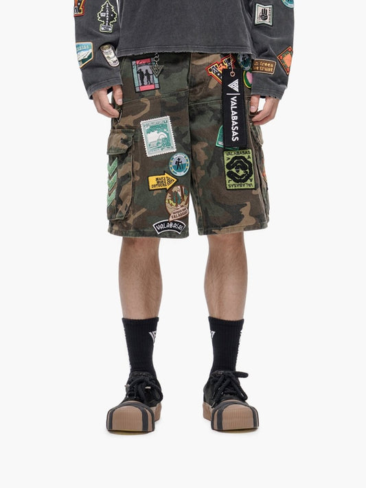 District Camo Denim Shorts - Valabasas
