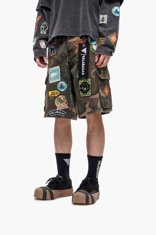 District Camo Denim Shorts - Valabasas