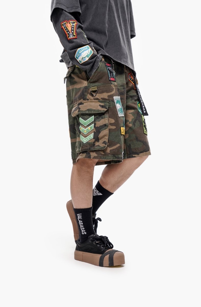 District Camo Denim Shorts - Valabasas