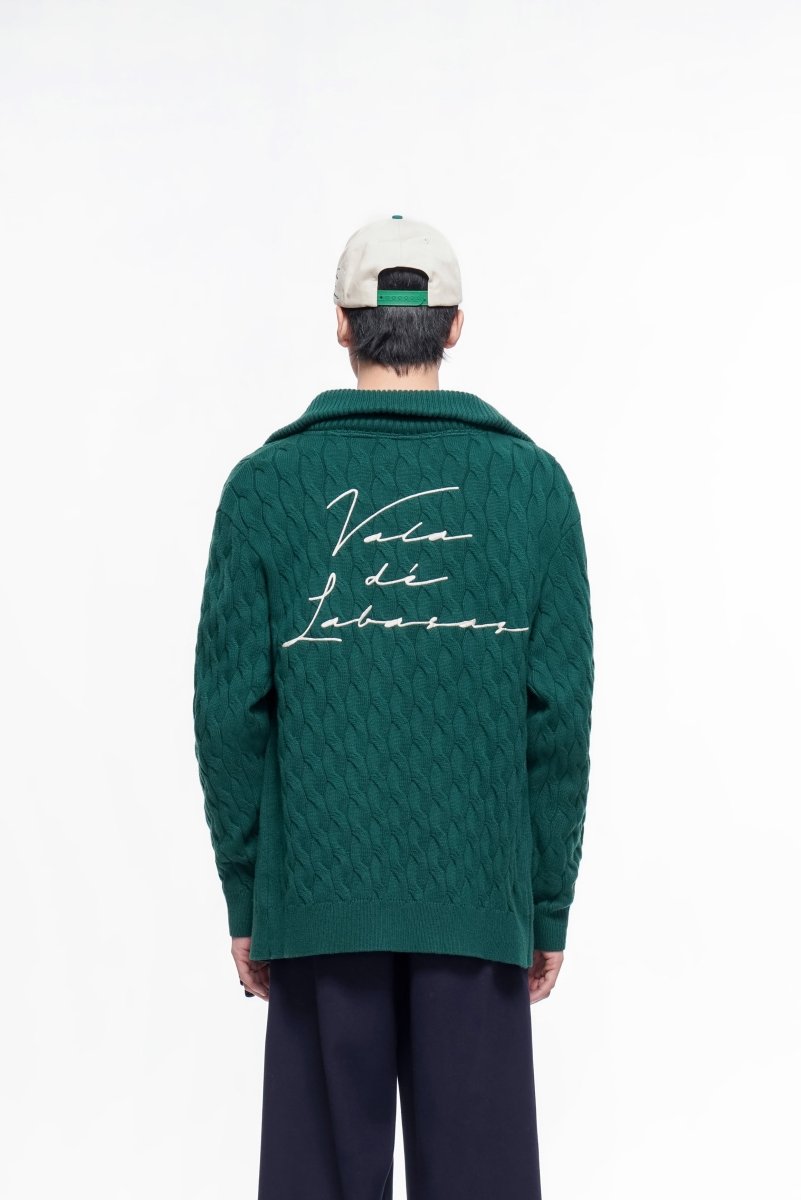 Domus Cable Knit Jacket – Green (Cashmere Blend) - Valabasas