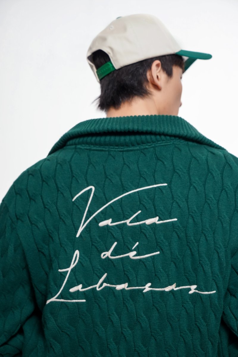 Domus Cable Knit Jacket – Green (Cashmere Blend) - Valabasas