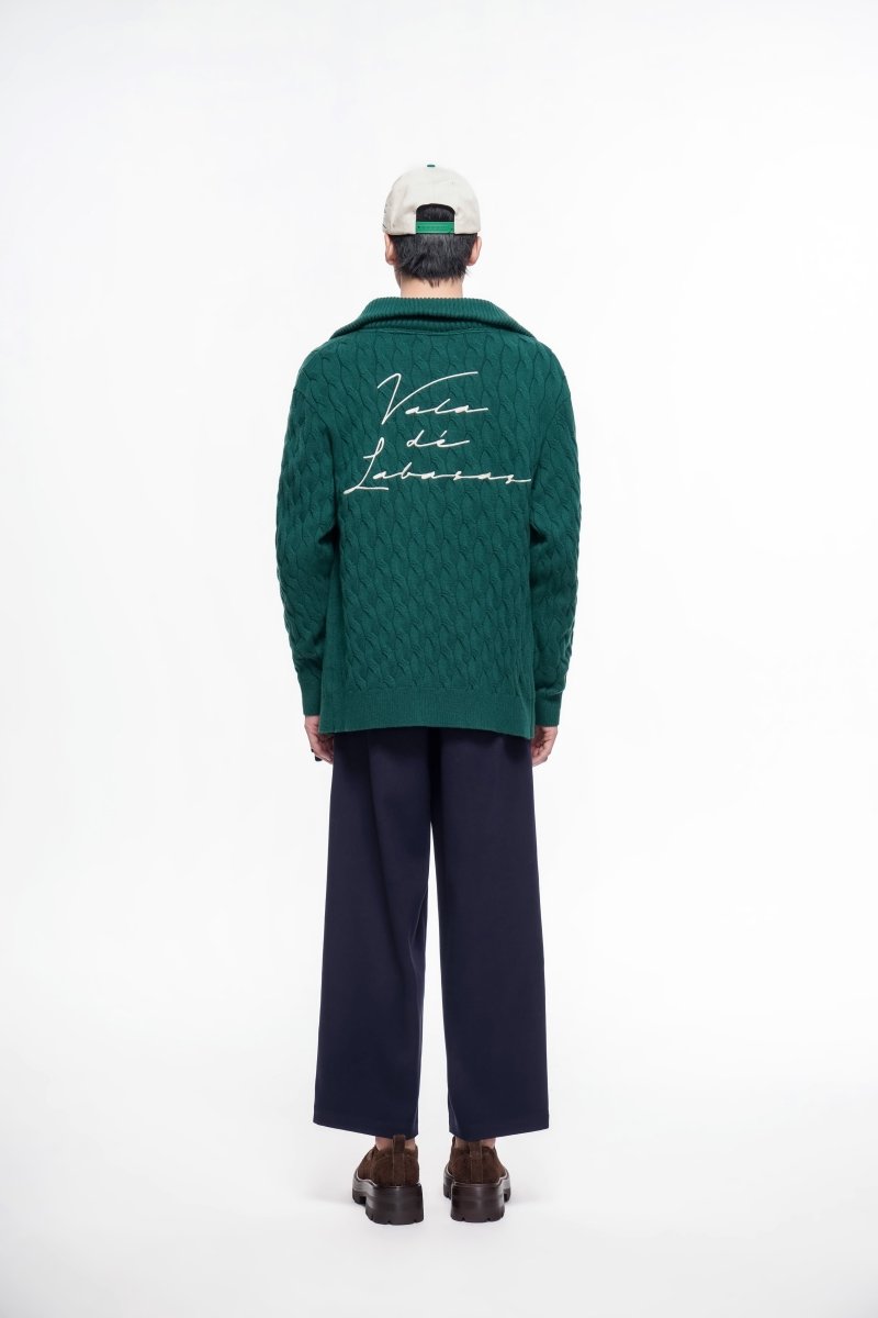 Domus Cable Knit Jacket – Green (Cashmere Blend) - Valabasas