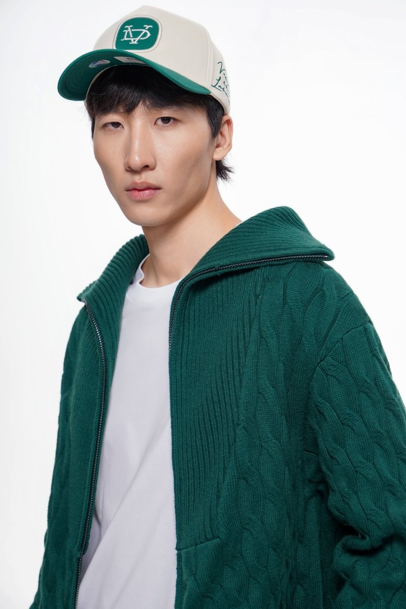 Domus Cable Knit Jacket – Green (Cashmere Blend) - Valabasas