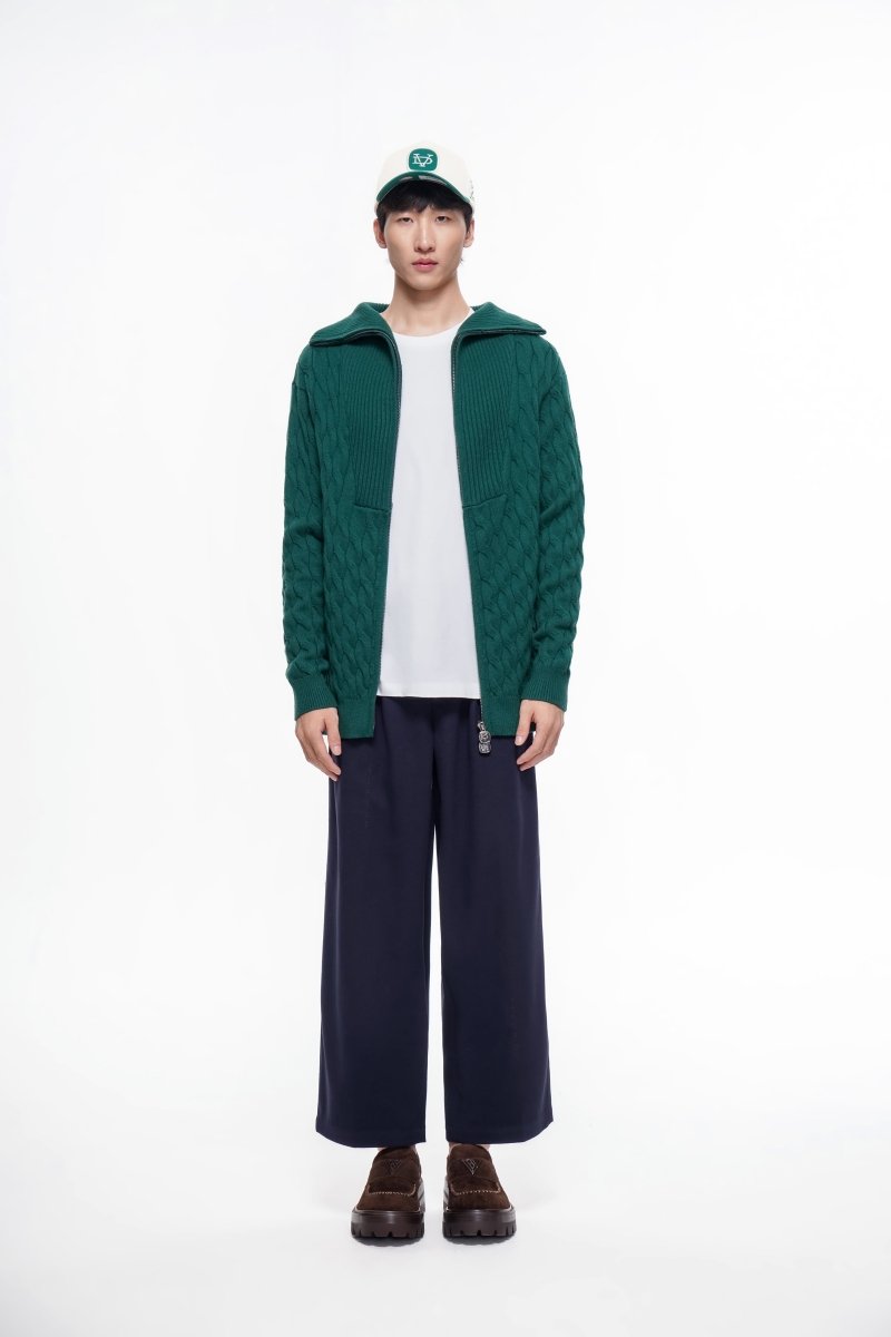 Domus Cable Knit Jacket – Green (Cashmere Blend) - Valabasas