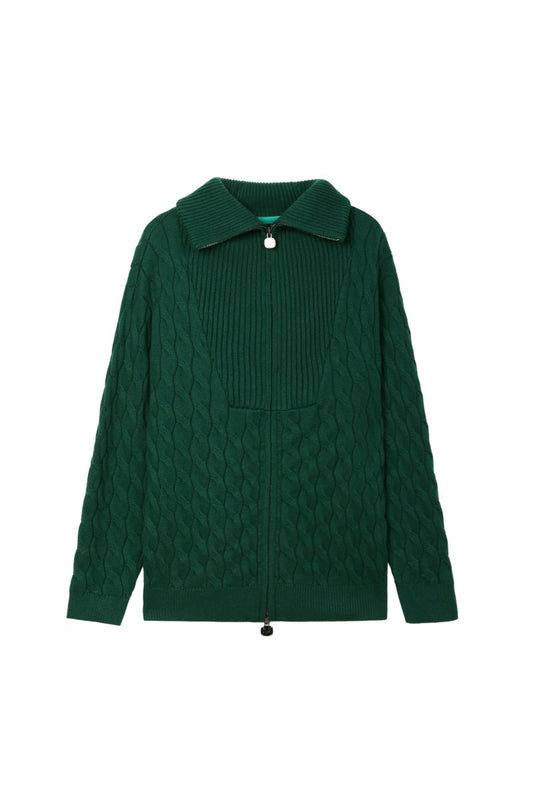 Domus Cable Knit Jacket – Green (Cashmere Blend) - Valabasas