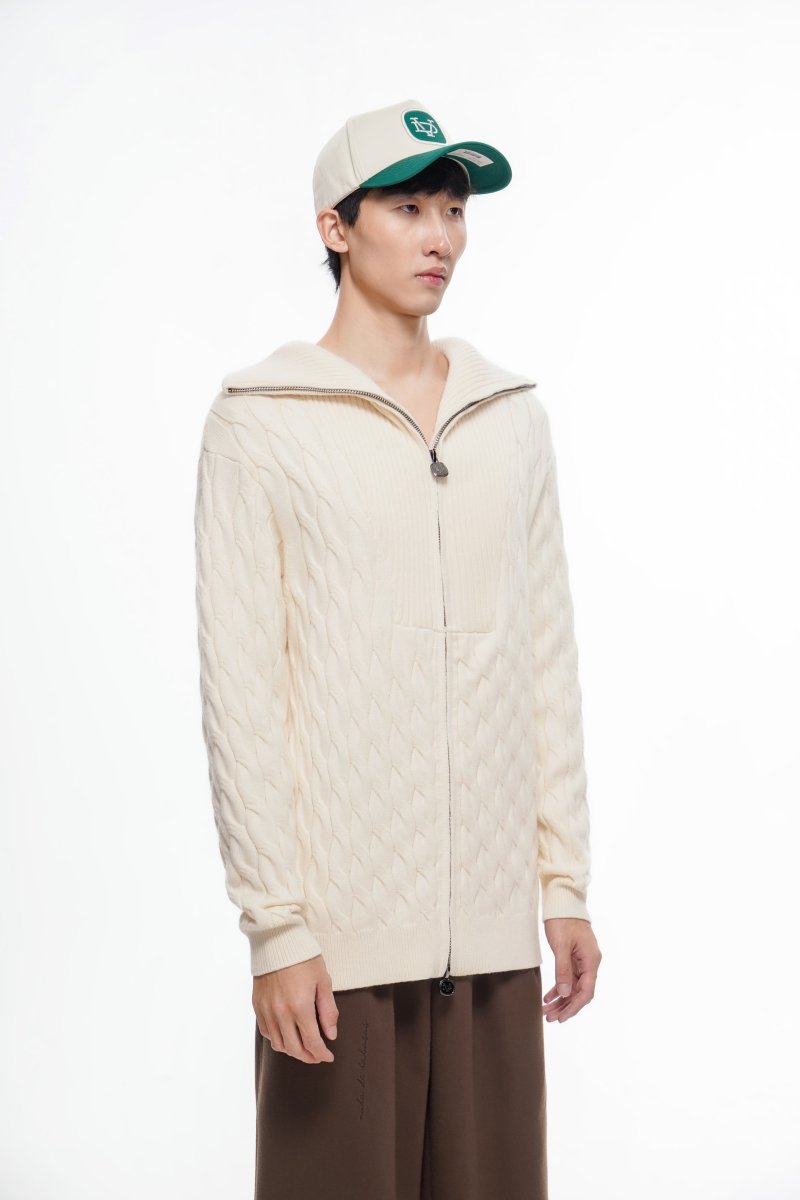 Domus Cable Knit Jacket – Wheat (Cashmere Blend) - Valabasas