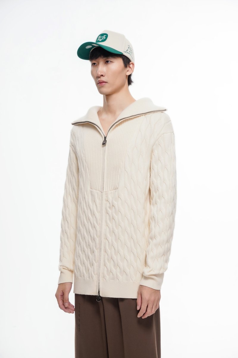 Domus Cable Knit Jacket – Wheat (Cashmere Blend) - Valabasas