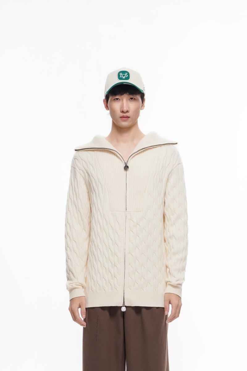 Domus Cable Knit Jacket – Wheat (Cashmere Blend) - Valabasas