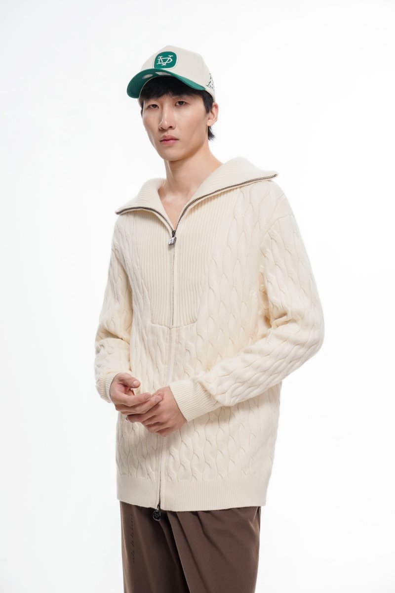 Domus Cable Knit Jacket – Wheat (Cashmere Blend) - Valabasas