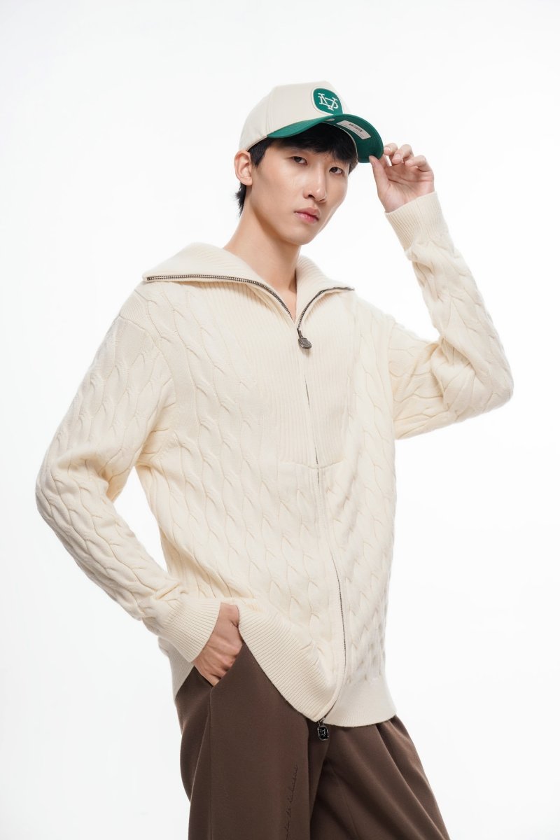 Domus Cable Knit Jacket – Wheat (Cashmere Blend) - Valabasas