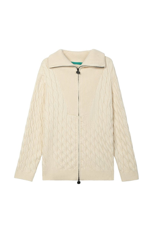 Domus Cable Knit Jacket – Wheat (Cashmere Blend) - Valabasas