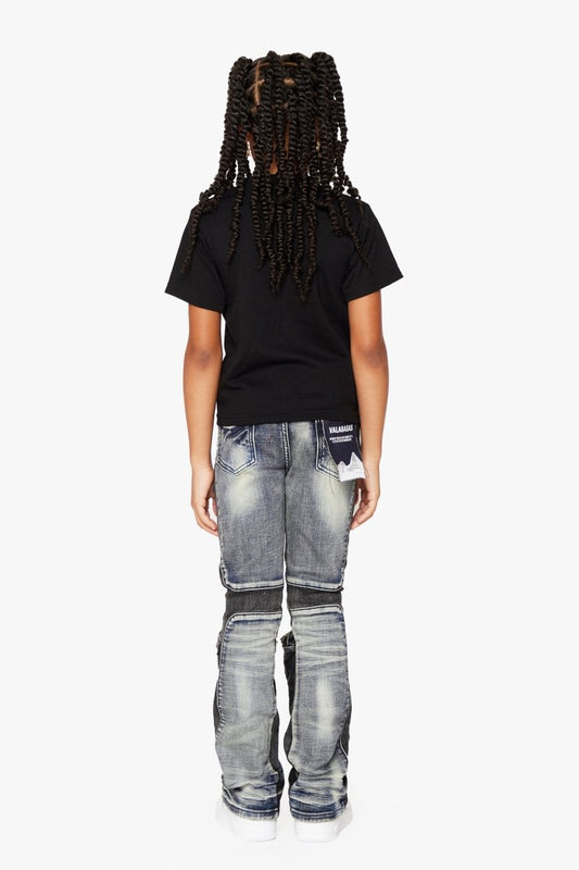 "DUAL SOLDIER” KIDS STACKED FLARE BLUE BLACK WASH - Valabasas