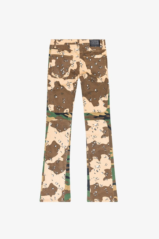 "DUAL SOLDIER" STACKED FLARE JEAN CAMO - Valabasas