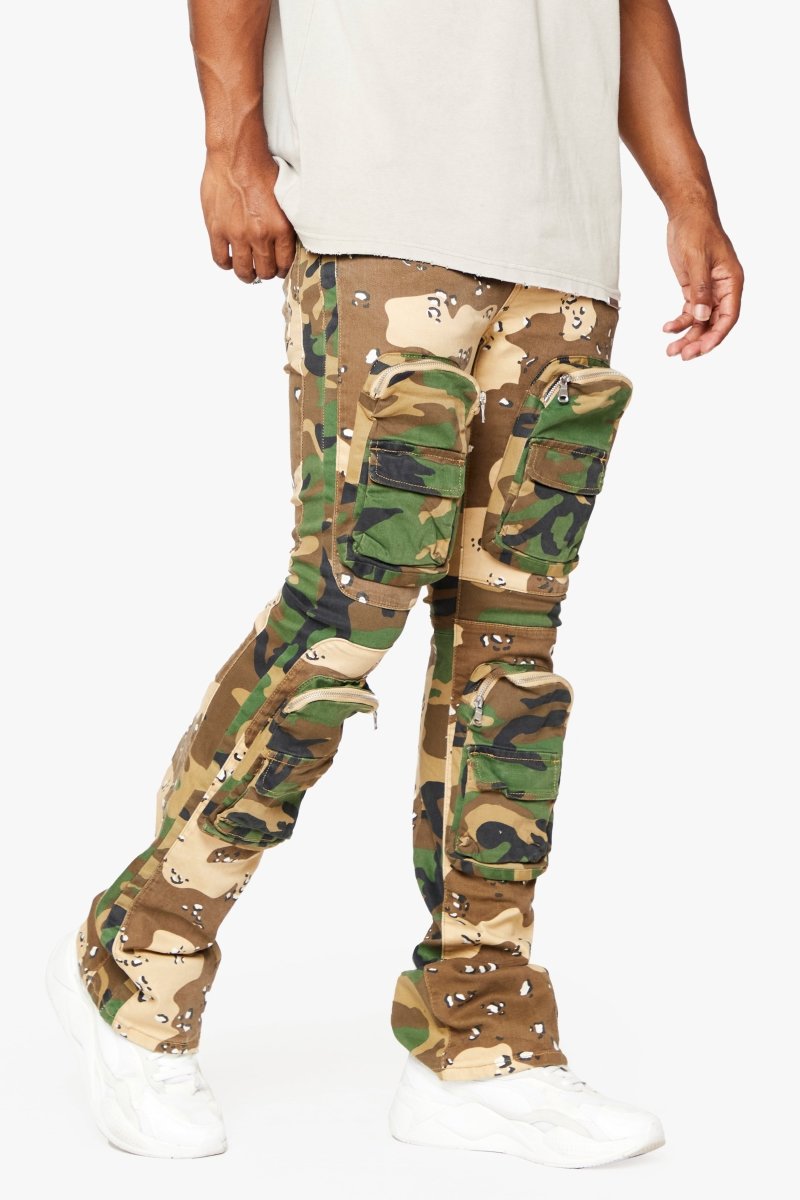 "DUAL SOLDIER" STACKED FLARE JEAN CAMO - Valabasas