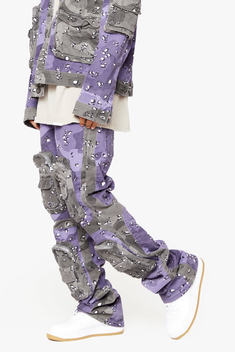 "DUAL SOLDIER" STACKED FLARE JEANS PLUM PURPLE - Valabasas