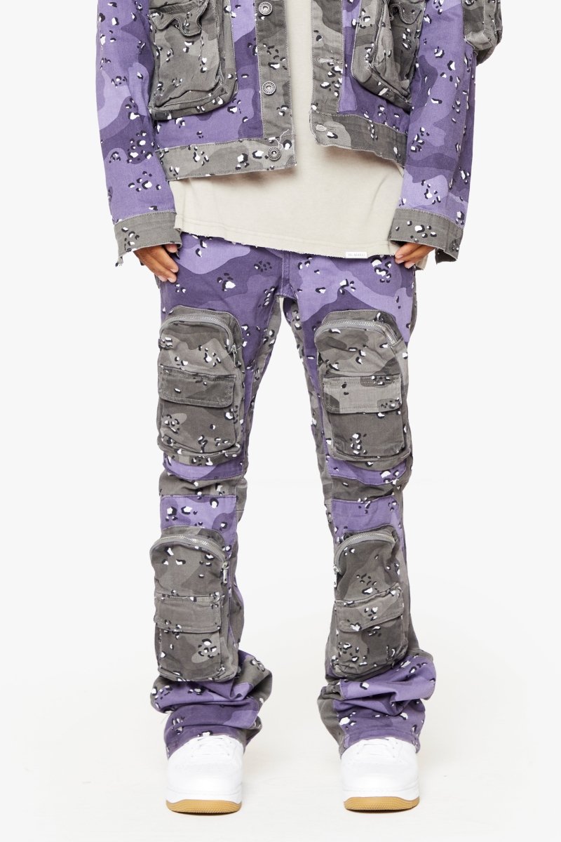 "DUAL SOLDIER" STACKED FLARE JEANS PLUM PURPLE - Valabasas