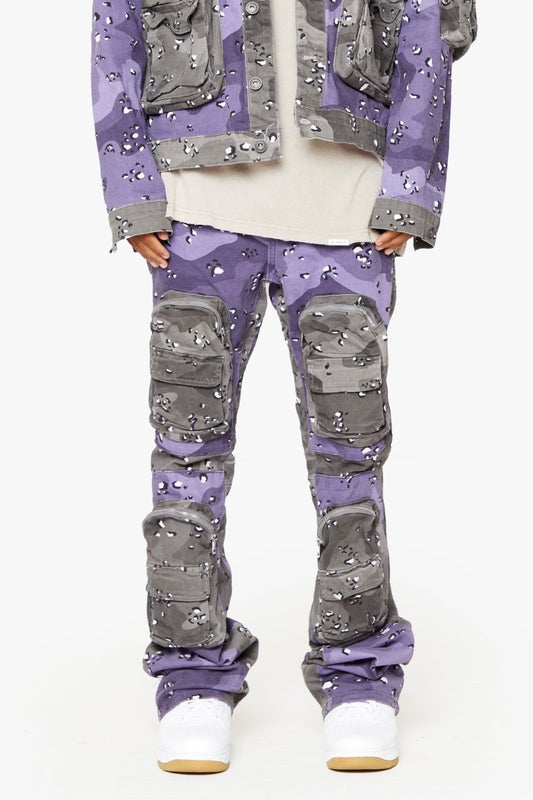 "DUAL SOLDIER" STACKED FLARE JEANS PLUM PURPLE - Valabasas