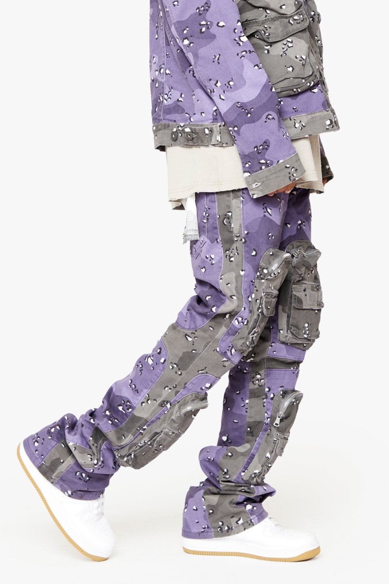 "DUAL SOLDIER" STACKED FLARE JEANS PLUM PURPLE - Valabasas