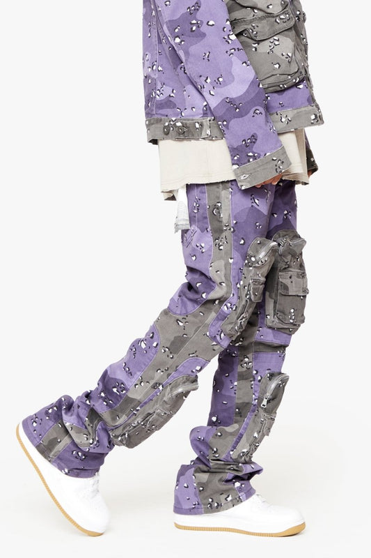 "DUAL SOLDIER" STACKED FLARE JEANS PLUM PURPLE - Valabasas