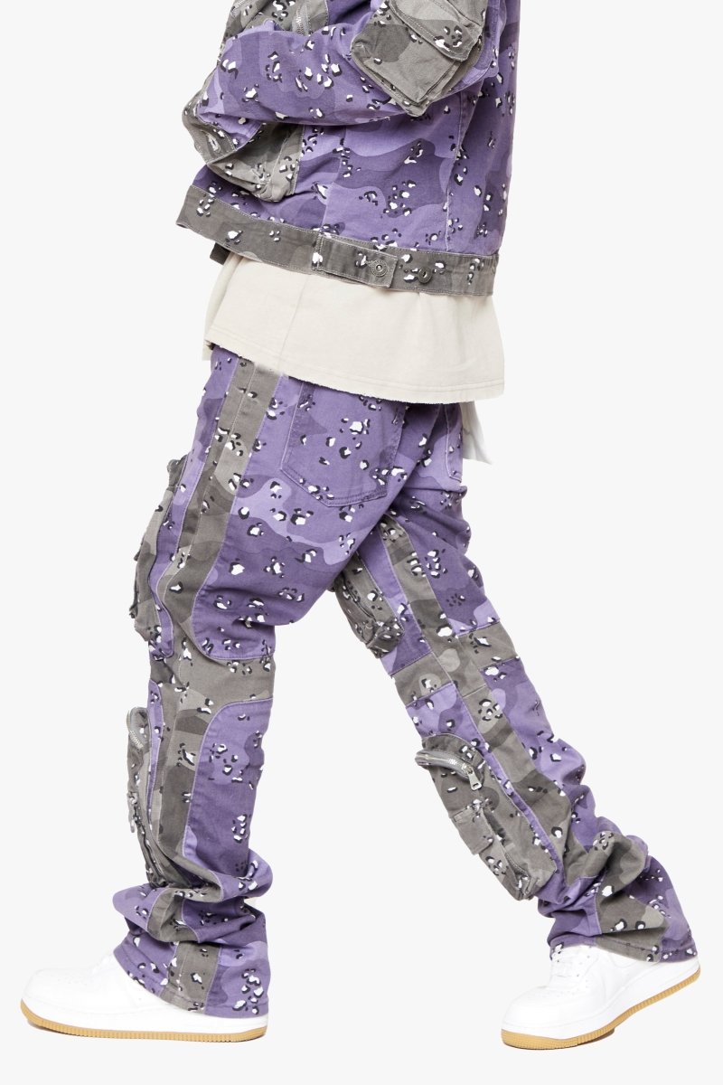 "DUAL SOLDIER" STACKED FLARE JEANS PLUM PURPLE - Valabasas